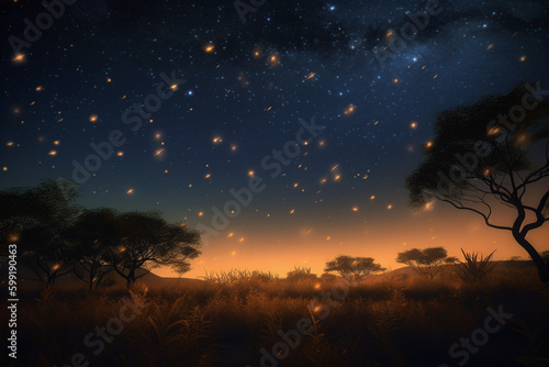 Un ciel d'étoiles filantes dans la savane » IA générative photo