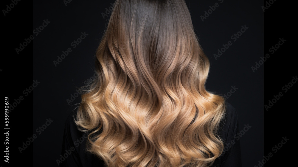Naklejka premium Colored hairs in ombre or balayage technic. Created with ai generative tools