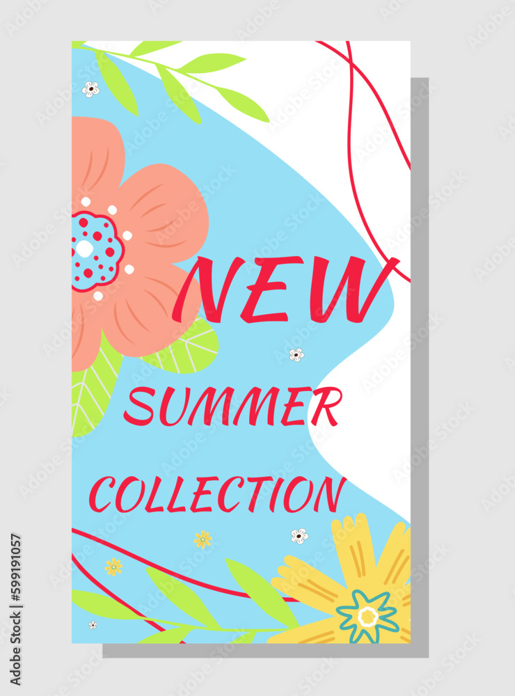 Summer sale banner. Summer flowers and abstract shape. Summer sale banner. Summer flowers and abstract shape.