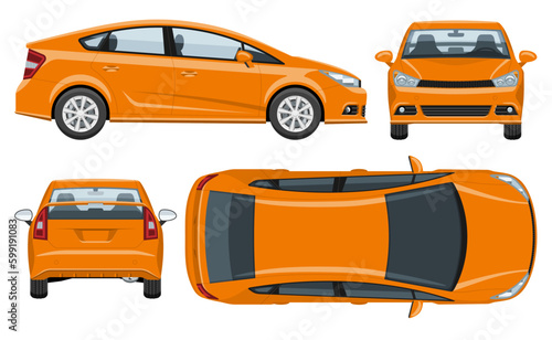 Fényképezés Orange car vector template with simple colors without gradients and effects