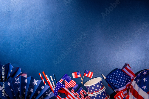 Dark blue background with USA flag