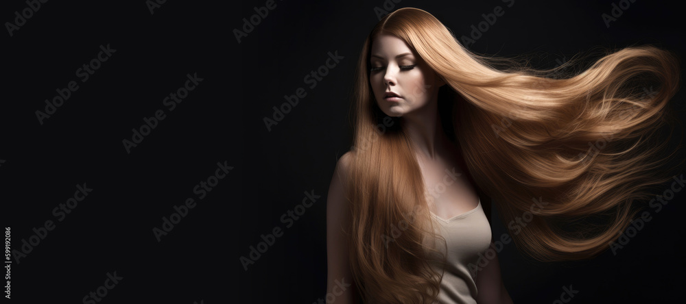 Fototapeta premium Beautiful model with long hair extension. Generative AI
