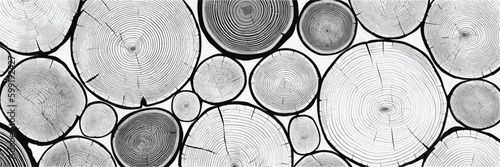 Log cut, vector banner. Tree rings pattern, shades of gray.	 photo