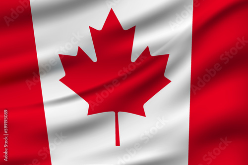 Realistic waving flag of Canada. Fluttering textile canadian flag. Canadian ensign. The Maple Leaf.