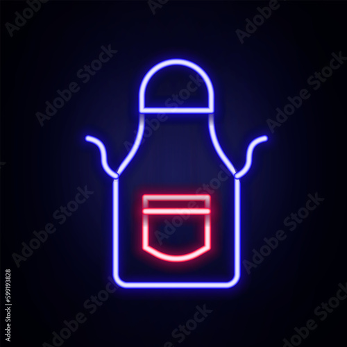Glowing neon line Blacksmith apron icon isolated on brick wall background. Protective clothing and tool worker. Colorful outline concept. Vector
