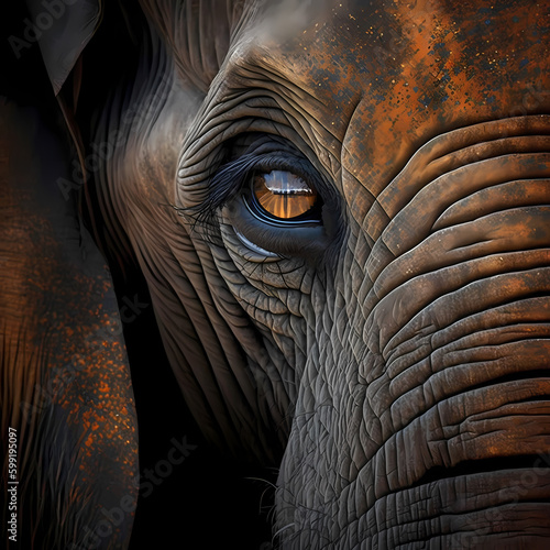 Elephant Head Close Up. Generative AI © Darwis