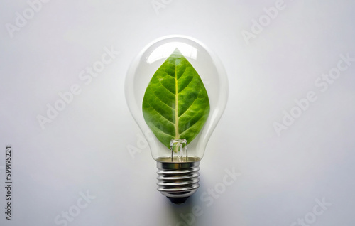 By creating an eco friendly lightbulb out of fresh green leaves, this concept art visually captures the spirit of renewable energy and sustainable living. generative AI. photo