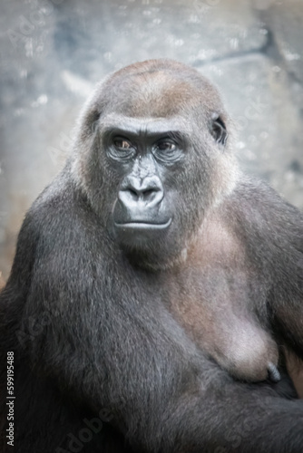 vertical portrait of a female gorilla © Ralph Lear