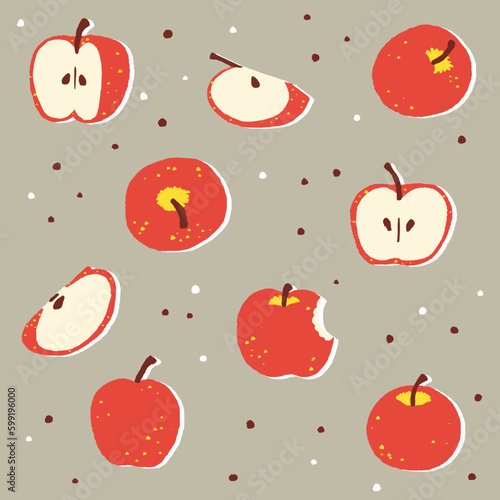Vector illustration of red apple fruit pattern. Juicy organic fruits background for fabric, paper, decor, decoration, print. Apples isolated.