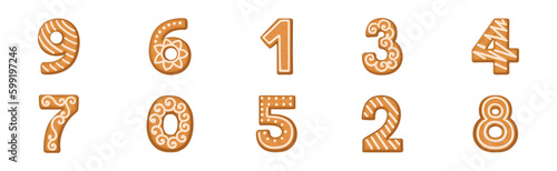 Numbers and Numeral as Freshly Baked Cookie and Christmas Holiday Treat Vector Set