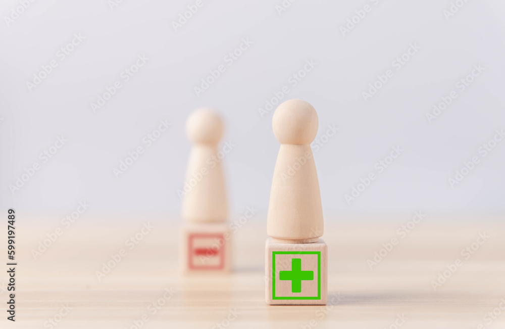 Block people show plus and minus symbols. The concept of opposites ...