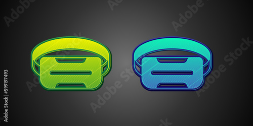 Green and blue Virtual reality glasses icon isolated on black background. Stereoscopic 3d vr mask. Optical head mounted display. Vector