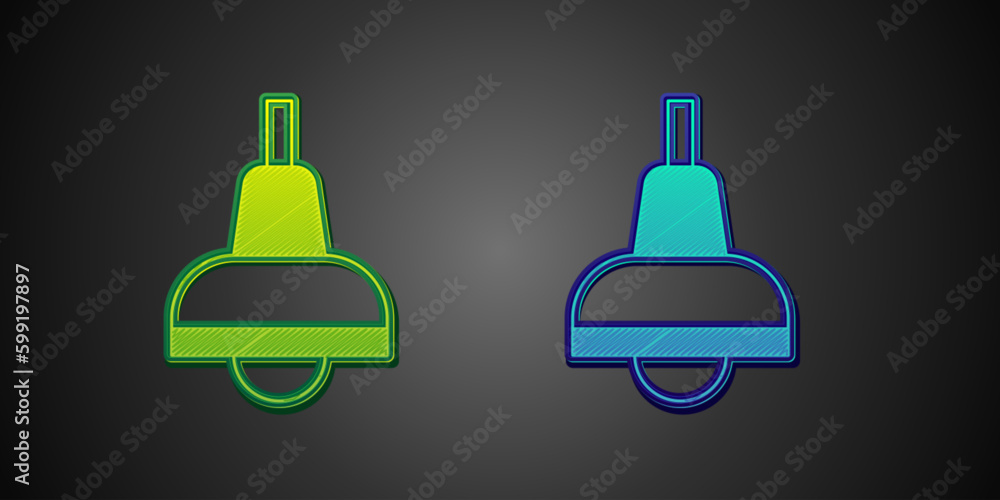 Green and blue Lamp hanging icon isolated on black background. Ceiling lamp light bulb. Vector Green and blue Lamp hanging icon isolated on black background. Ceiling lamp light bulb. Vector