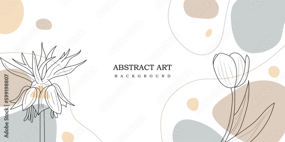Abstract art background vector. Hand drawing floral background with organic shapes for cover, banner, poster, Web and packaging. Natural background with flowers. Vector illustration