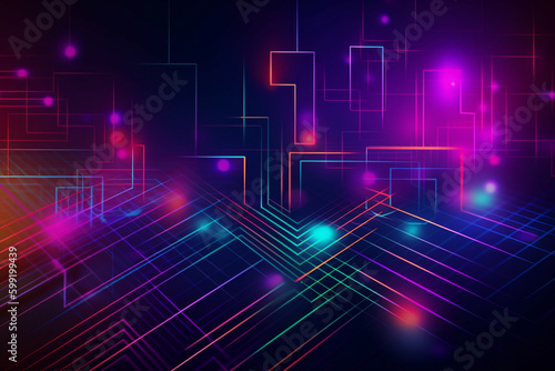 Vibrant Tech Background with artistic digital elements and shapes, perfect for modern and dynamic designs.Ai generated