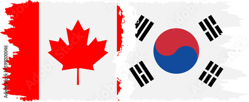 South Korea and Canada grunge flags connection vector