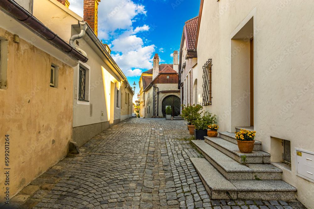 Streets in Melk town in Wachau valley. Lower Austria.