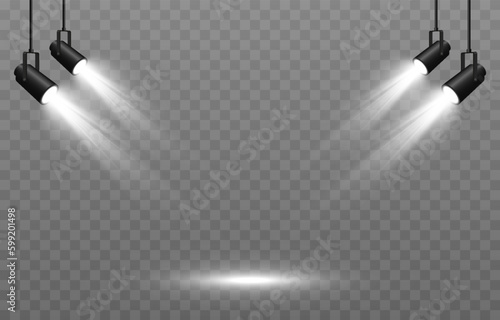 Vector set of light source. Light from a spotlight png. Studio, studio lighting png. Spotlight png. White light. Light effect.