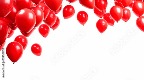 red balloons isolated on white with copy space. Generative ai edited