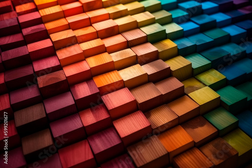 Diversity concept stacked multi-colored wooden blocks. background. Generative ai