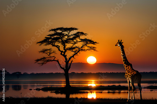 Illustration of giraffe in African safari 