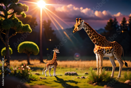 Illustration of giraffe in African safari 