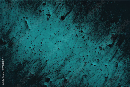 Dust scratches. Distressed texture. Worn overlay. Teal blue black particles grain defect on dark used grunge illustration abstract background