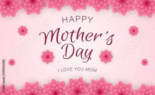 happy mother's day banner with pink flowers illustration