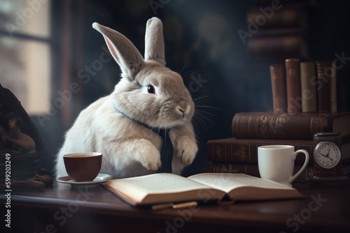 a rabbit being a detective and drinking coffee   Generative Ai
