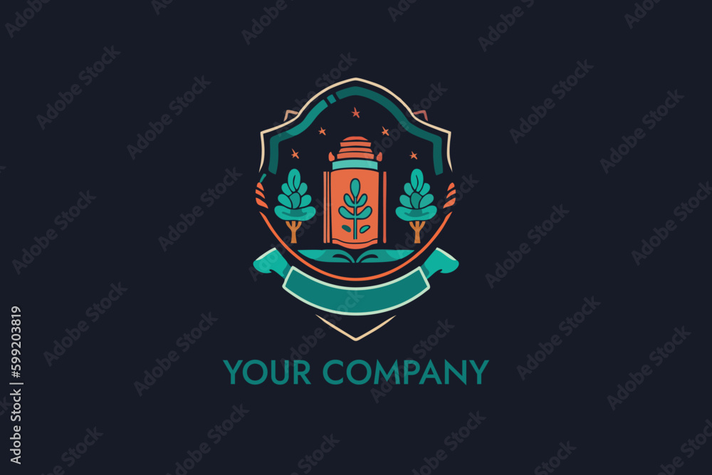 emblem logo with three tree plant with orange podium. logo company template. vector eps emblem logo with three tree plant with orange podium. logo company template. vector eps