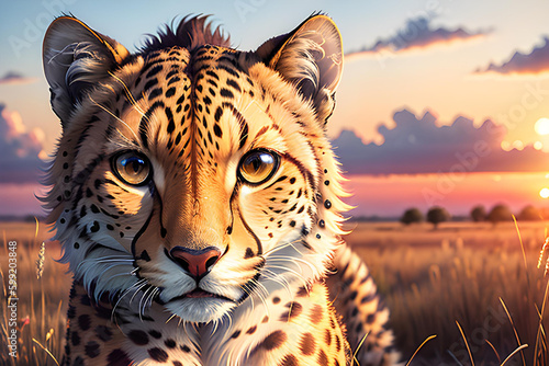 Illustration of cheetah in natural environment  outdoors