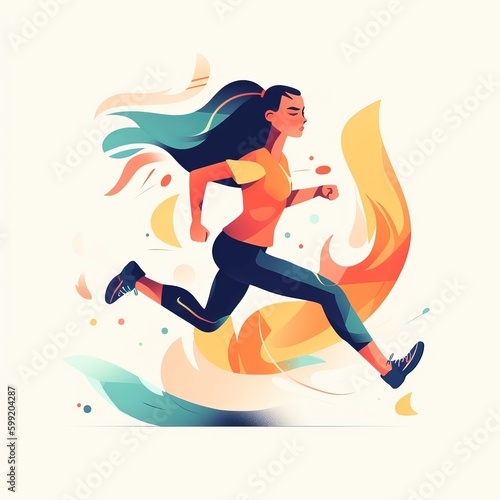 running woman in flat style Generative AI