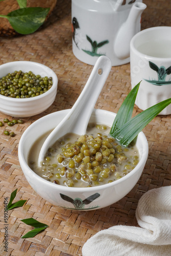 Delicious sweet porridge Mung Seans or Malaysian people called Bubur Kacang Hijau is a Malaysian and Indonesian traditional dessert 