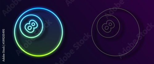Glowing neon line Billiard pool snooker ball with number 8 icon isolated on black background. Vector