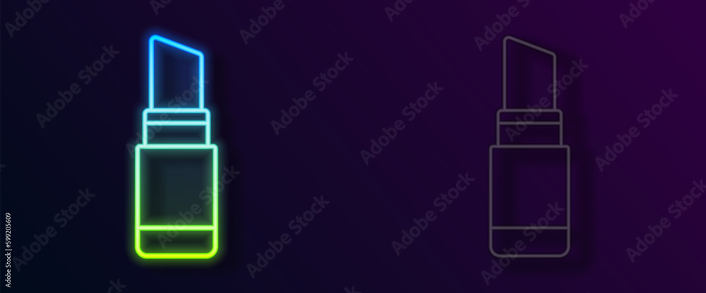 Glowing neon line Lipstick icon isolated on black background. 8 March. International Happy Women Day. Vector Glowing neon line Lipstick icon isolated on black background. 8 March. International Happy Women Day. Vector