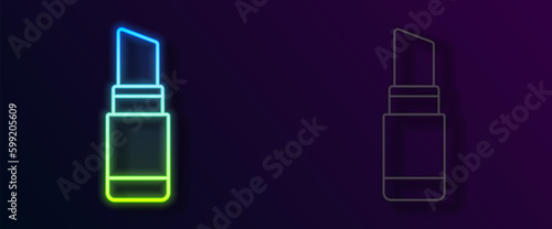 Glowing neon line Lipstick icon isolated on black background. 8 March. International Happy Women Day. Vector