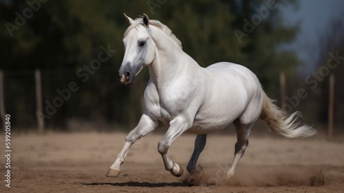 Sophisticated Ivory Steed Galloping  Refined Horseback Competitor  Contesting Horse Riding Discipline.