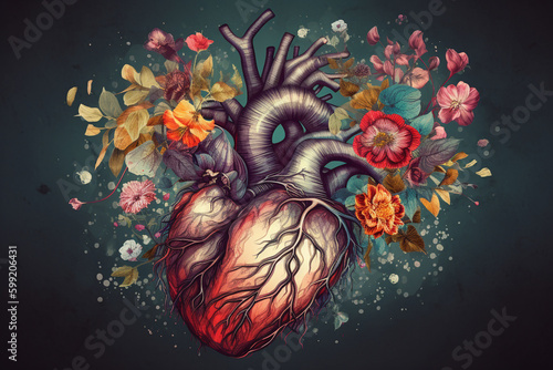 Heart with Floral Elements representing the love for nature in spring and summer. Ai generated