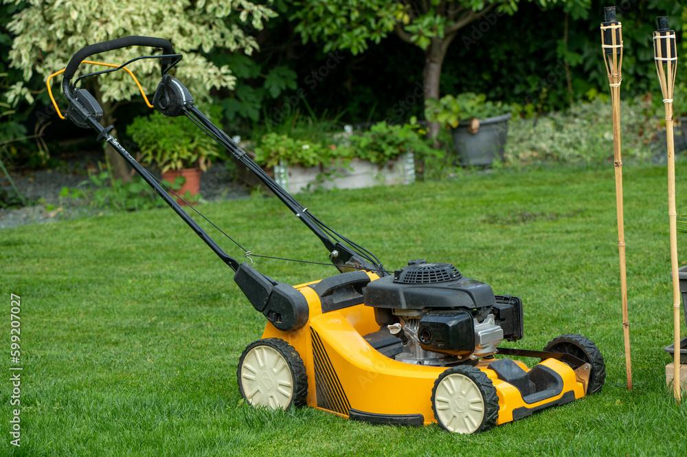 Grass mower on the garden Grass mower on the garden