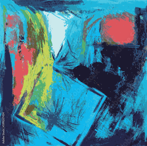 Illustration Vecteur à partir d'une Peinture Moderne Originale Abstraite Contemporaine - Carrés Signes et Symboles - Fond - Dessin Acrylique