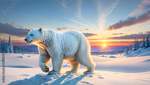 Illustration of polar bear in natural arctic environment.