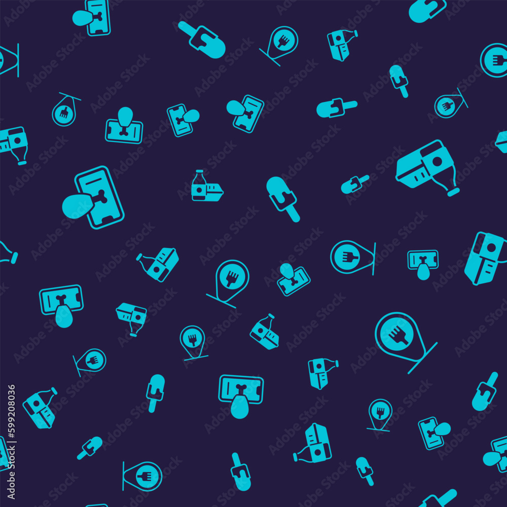 Set Food ordering on mobile, Online food, Ice cream and Cafe and restaurant location on seamless pattern. Vector Set Food ordering on mobile, Online food, Ice cream and Cafe and restaurant location on seamless pattern. Vector