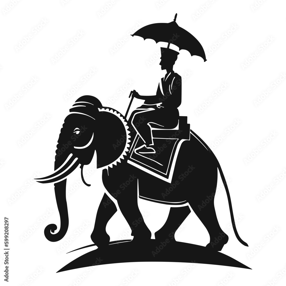 indian on elephant with umbrella silhouette logo Stock Vector | Adobe Stock