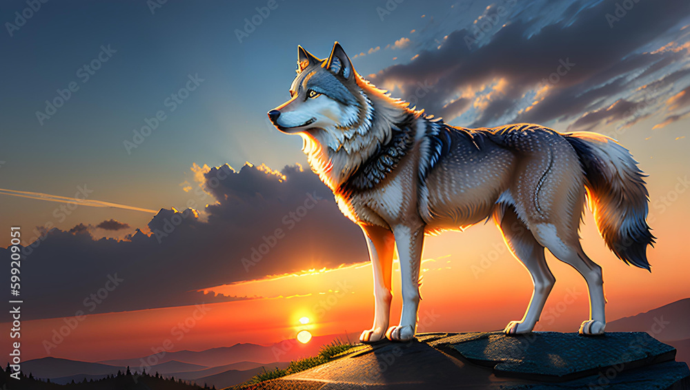 Illustration of wild gray wolf.