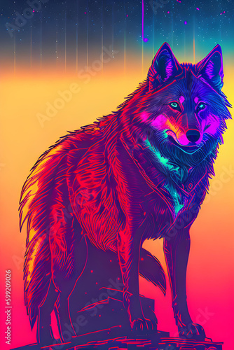 Abstract cyberpunk illustration of  wolf.