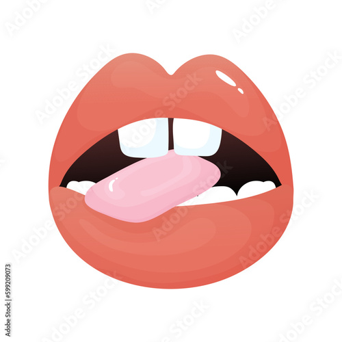 illustration of lips with the strawberry flavor chewing cute cartoon bubble gum