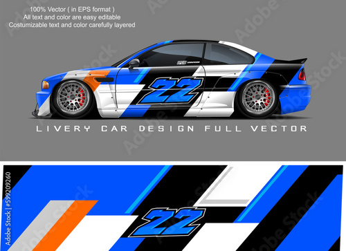 Car decal design vector. Graphic abstract stripe racing background designs for vehicle, race, rally, adventure and car racing livery