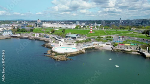 The coastline of Plymouth Hoe with open air swimming pool. photo