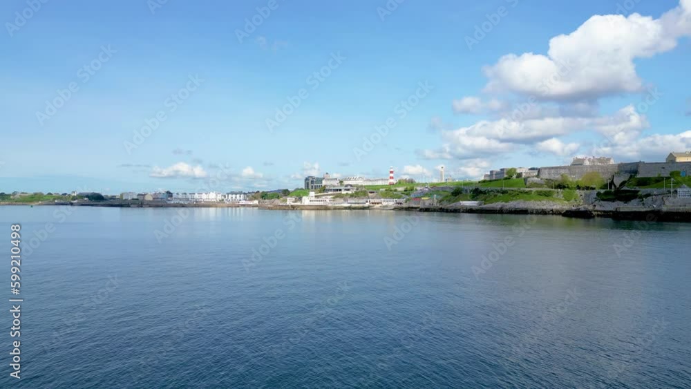 Flying over the water to approach Plymouth Hoe in Devon Flying over the water to approach Plymouth Hoe in Devon