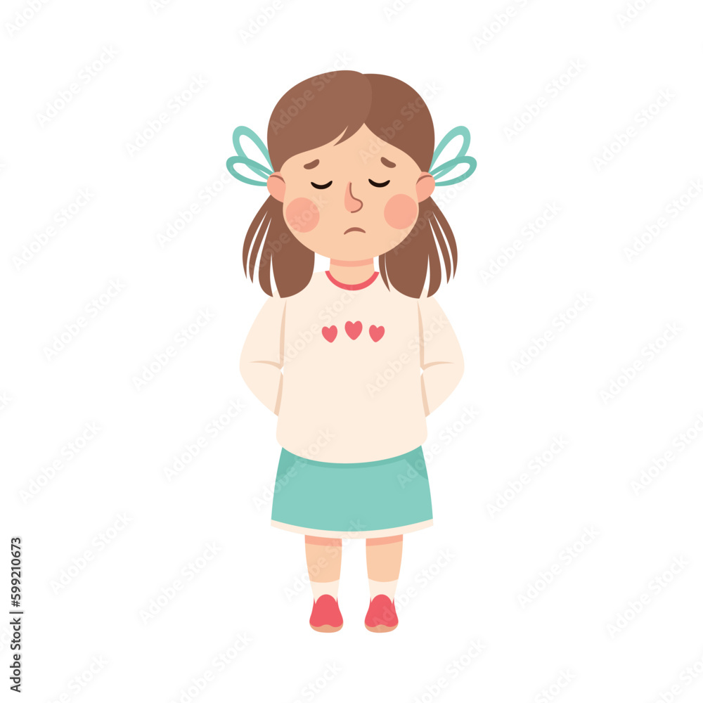 Bullied Girl Standing with Sad Face Suffering from Mockery and Sneer Vector Illustration Bullied Girl Standing with Sad Face Suffering from Mockery and Sneer Vector Illustration